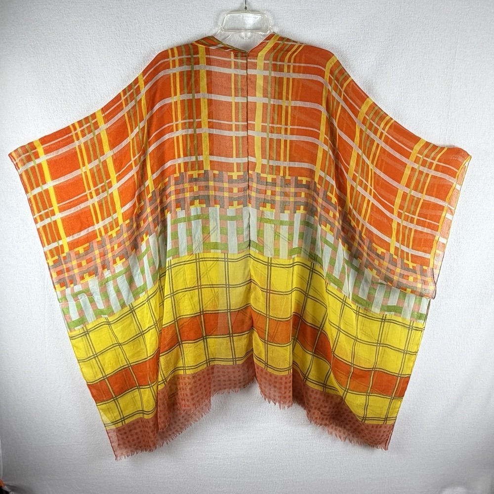 Subtle Luxury Kimono Style Cover Up Vibrant Orange Yellow Plaid Light Sz OS